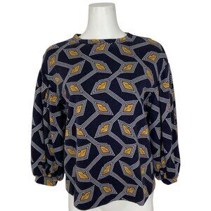 Ted Baker Lipsah Modernity Printed Sweatshirt 2 Small Blue Pullover 3/4 Sleeve